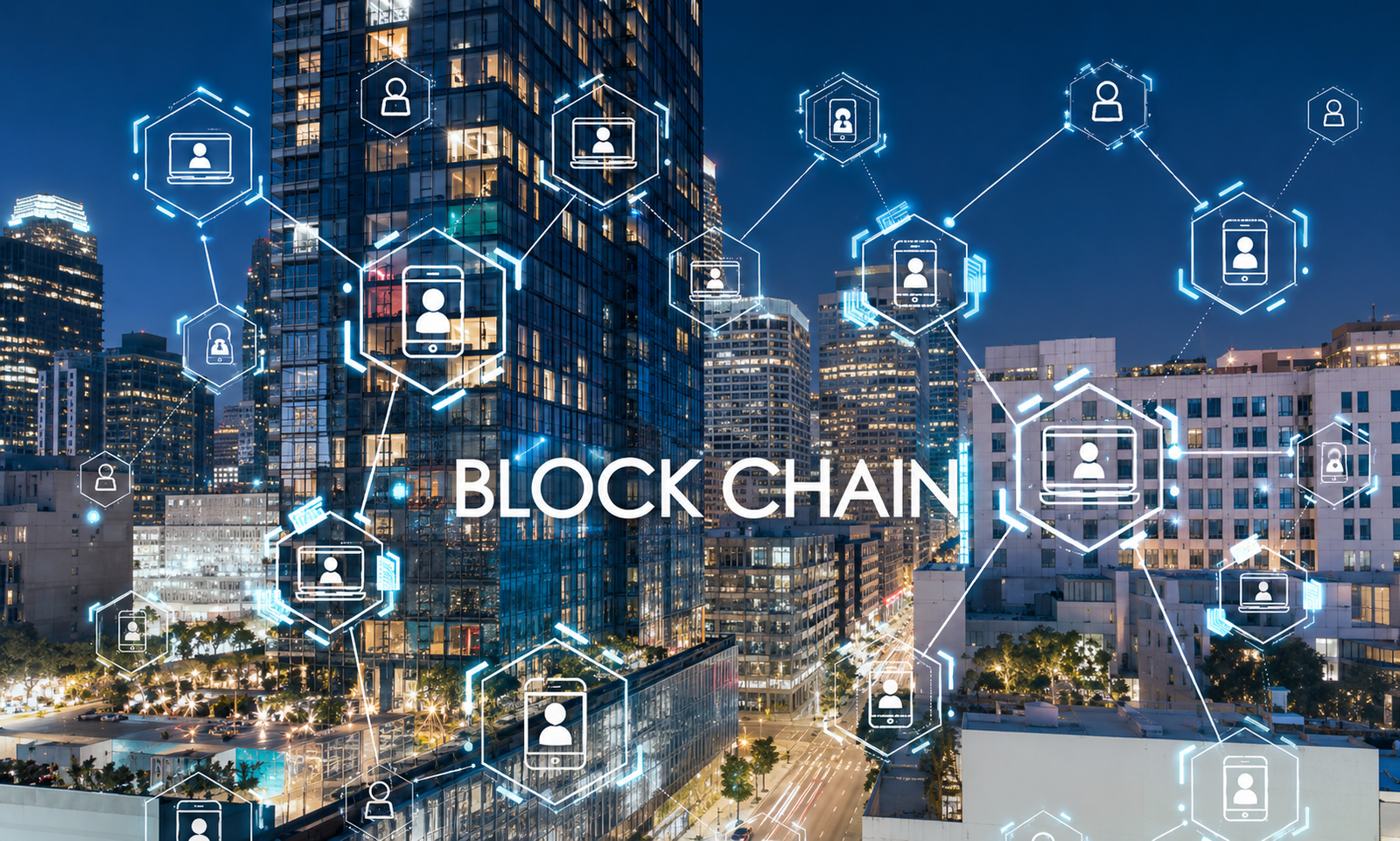 Digital blockchain network graphic, land records