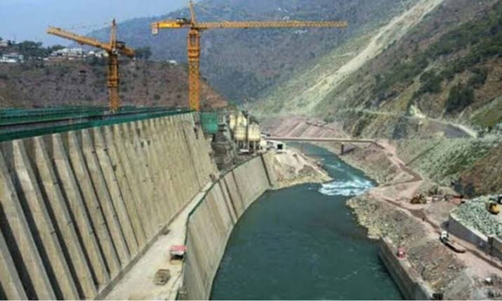 Aerial view of dam construction site